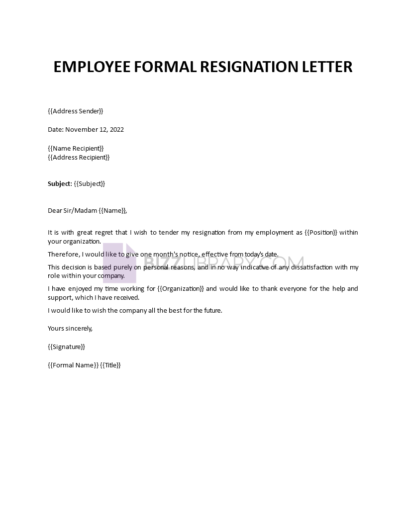 formal resignation letter employment Main Image formal resignation letter employment template