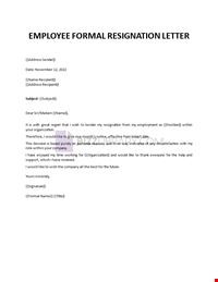 Formal Resignation Letter Employment