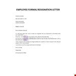 Formal Resignation Letter Employment example document template