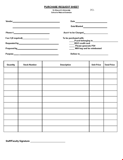 Sheet For Purchase Request Order