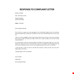Response To Complaint Letter example document template