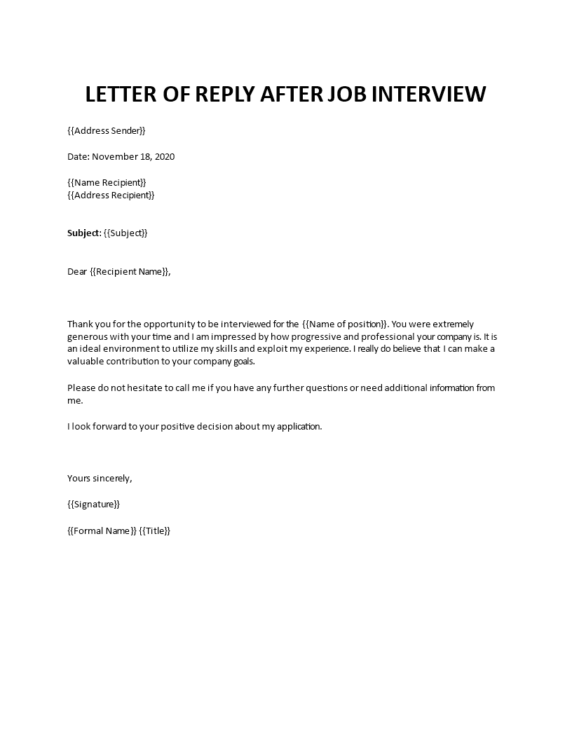 letter of apply after job interview template