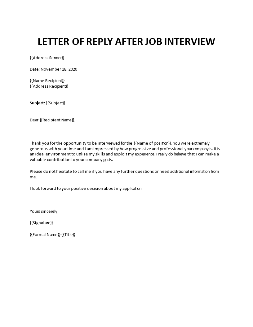 application letter for job interview sample