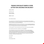 Finance Specialist sample cover letter example document template