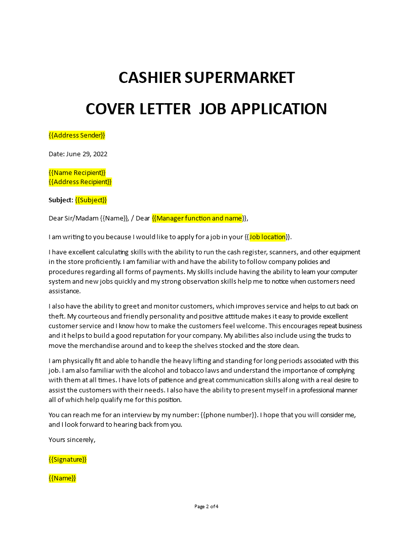 cover letter for supermarket assistant