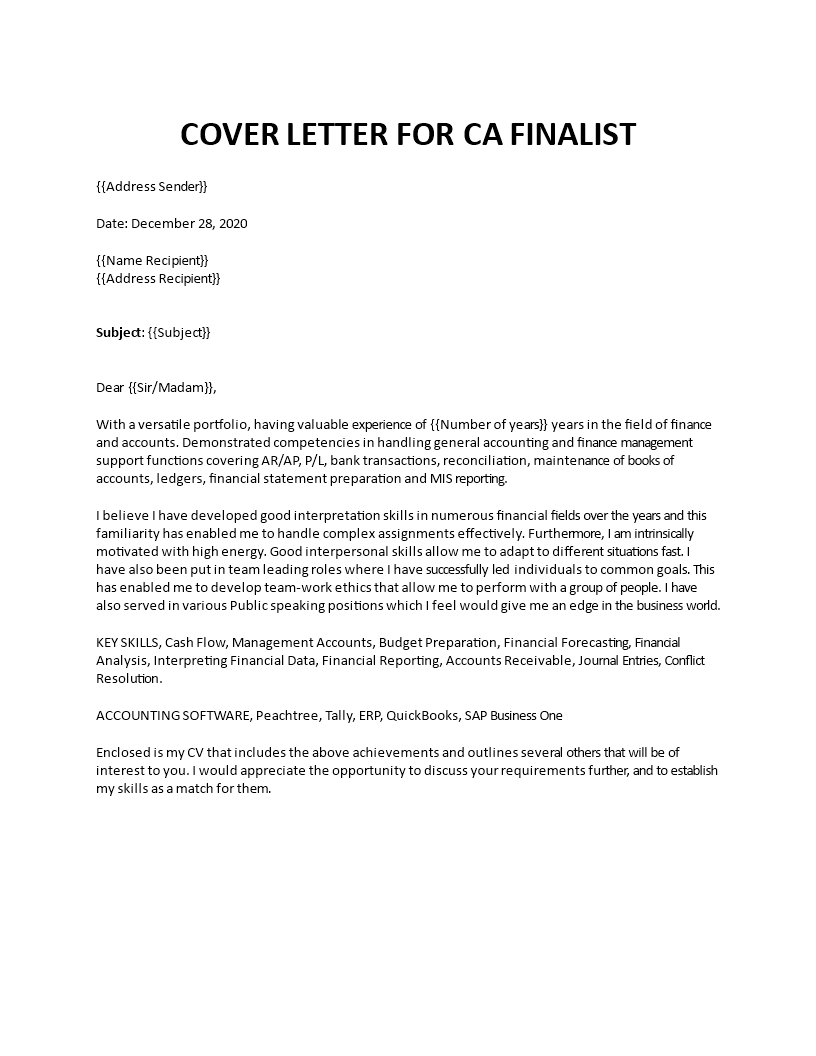chartered accountant cover letter template