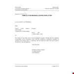 Sample Material Certification Letter for Construction Administration Program Agency - Local example document template