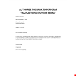 Bank Authorization Letter to perform transaction example document template