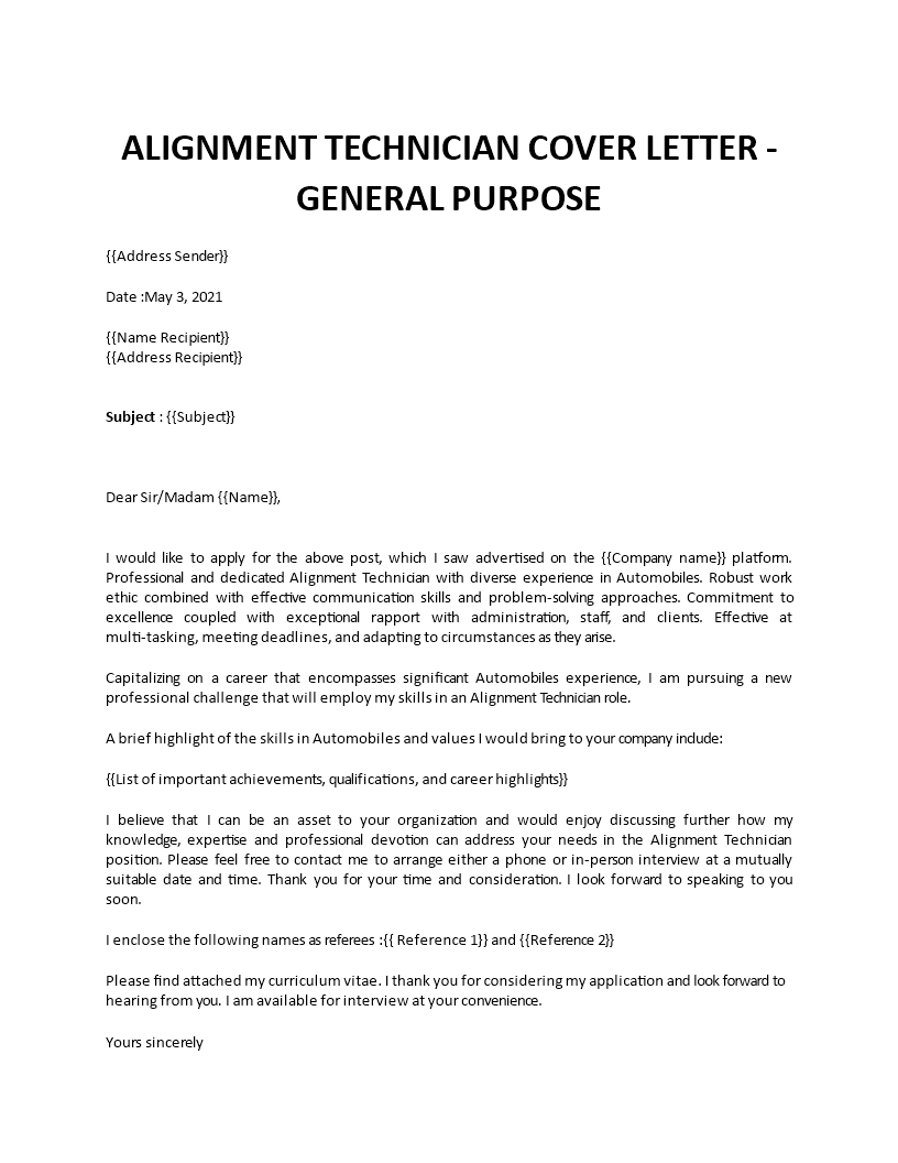 alignment technician cover letter