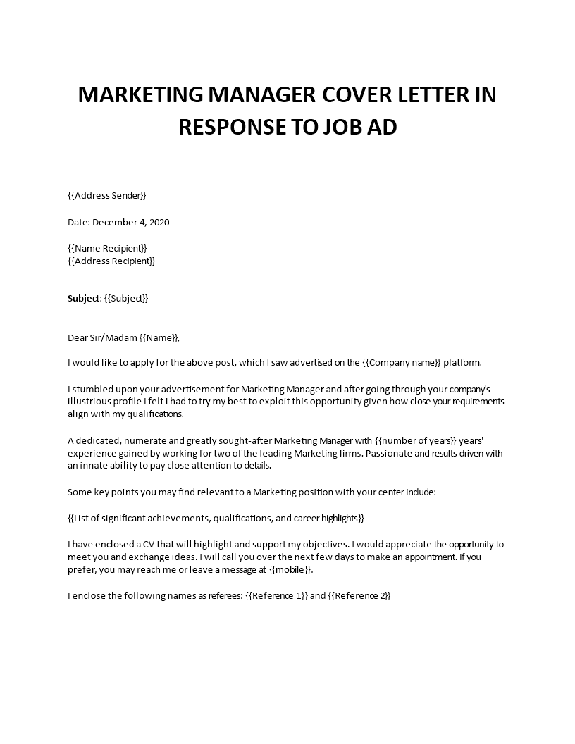 digital marketing manager cover letter