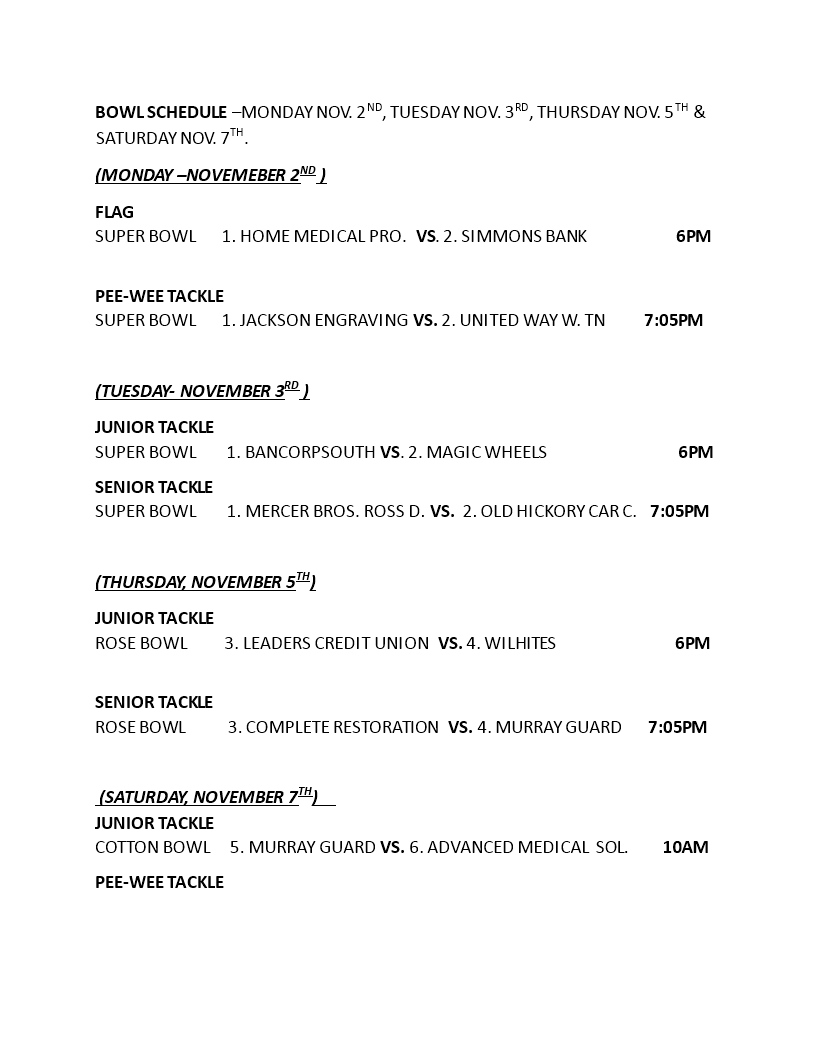 Free Printable Bowl Schedule