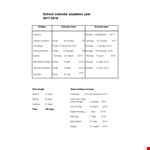 School Academic Calendar | Holiday, Monday & Friday Schedules example document template