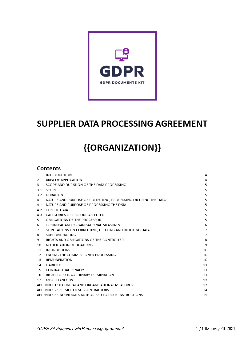 supplier data processing agreement example