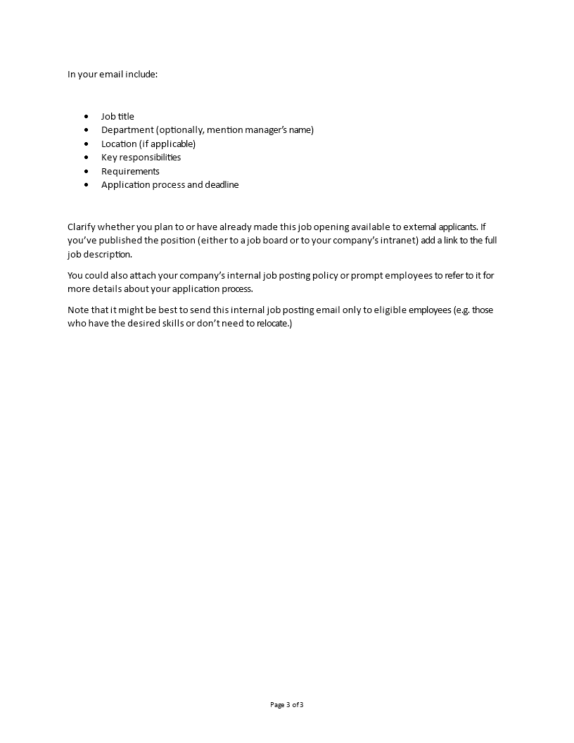 Job opening announcement letter to employees Intended For Internal Job Posting Template Word
