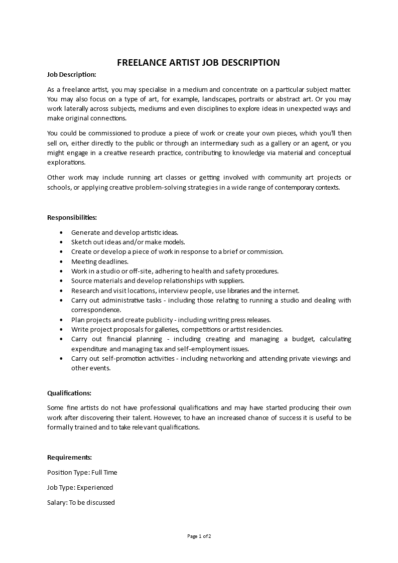 freelance artist job description