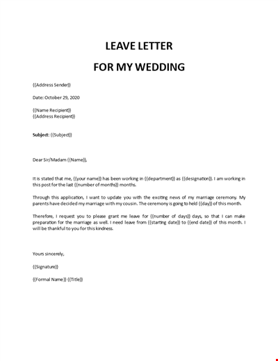Leave Letter for My Wedding