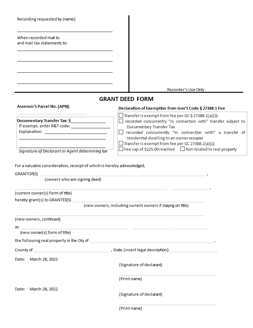 grant deed form template Main Image grant deed form template