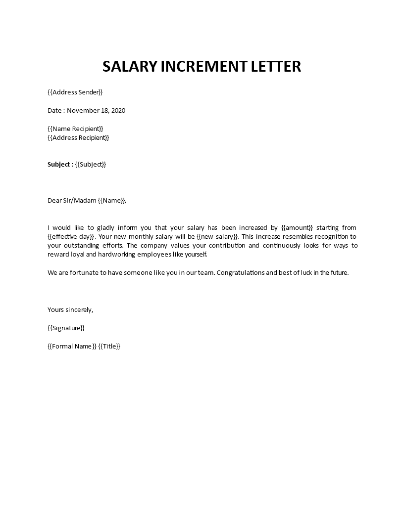 Salary increment letter Intended For Salary Increase Letter To Employer Template