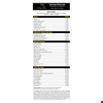 Services And Prices example document template 