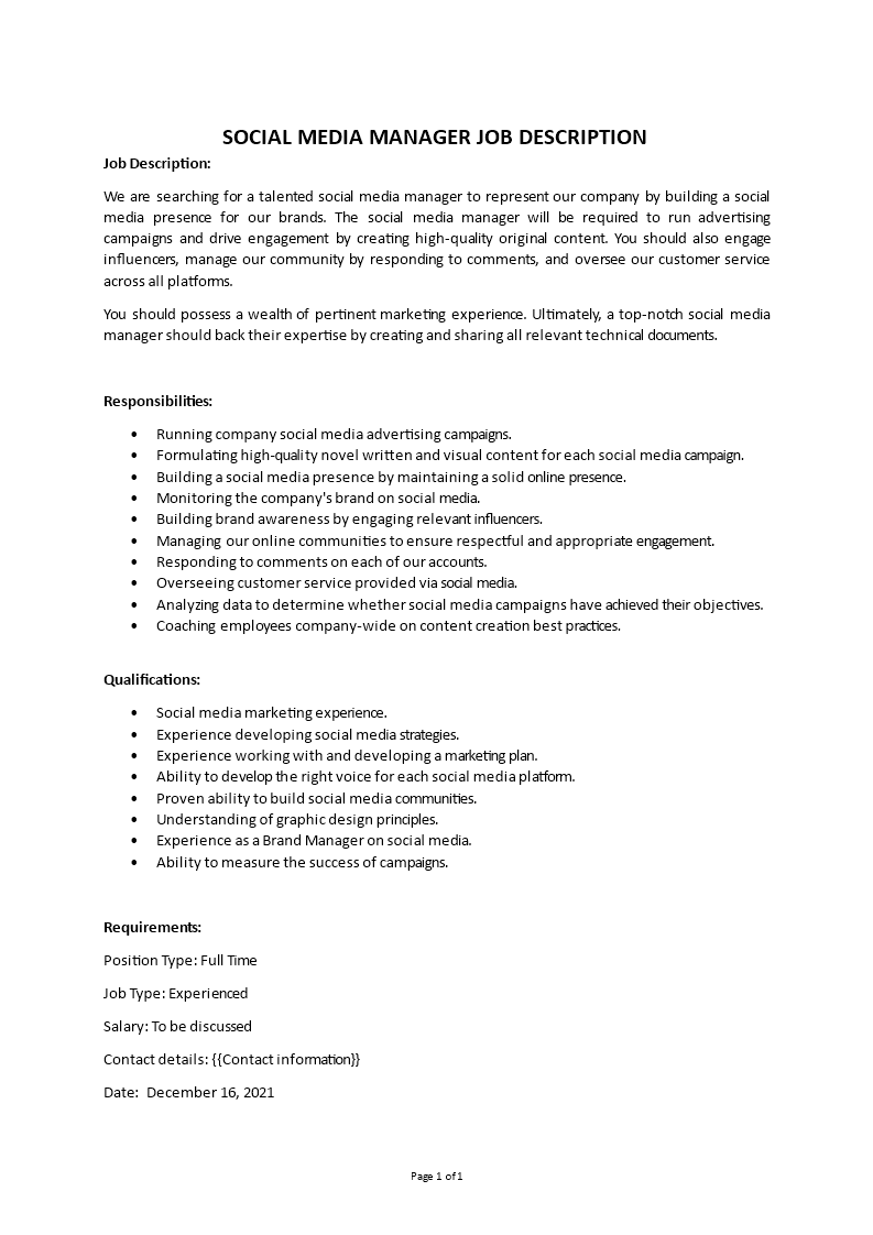 social media manager job description Main Image social media manager job description