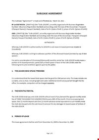 Sublease Agreement template