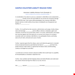 Volunteer Liability Release Form | Release Agency Liability | Partner Agents example document template