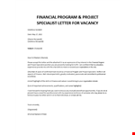 Financial Project Specialist cover letter example document template