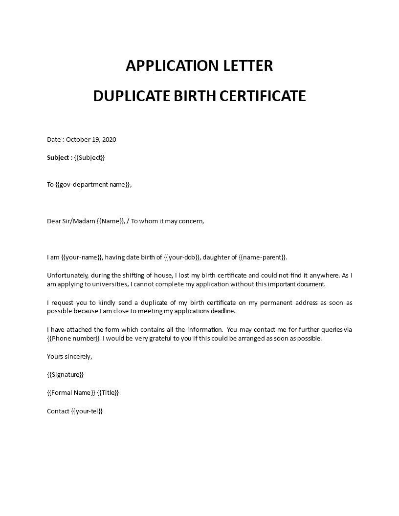 how to write application letter for birth certificate