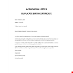 Application Duplicate Birth Certificate Letter example document template 