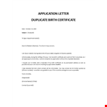 Application Duplicate Birth Certificate Letter example document template