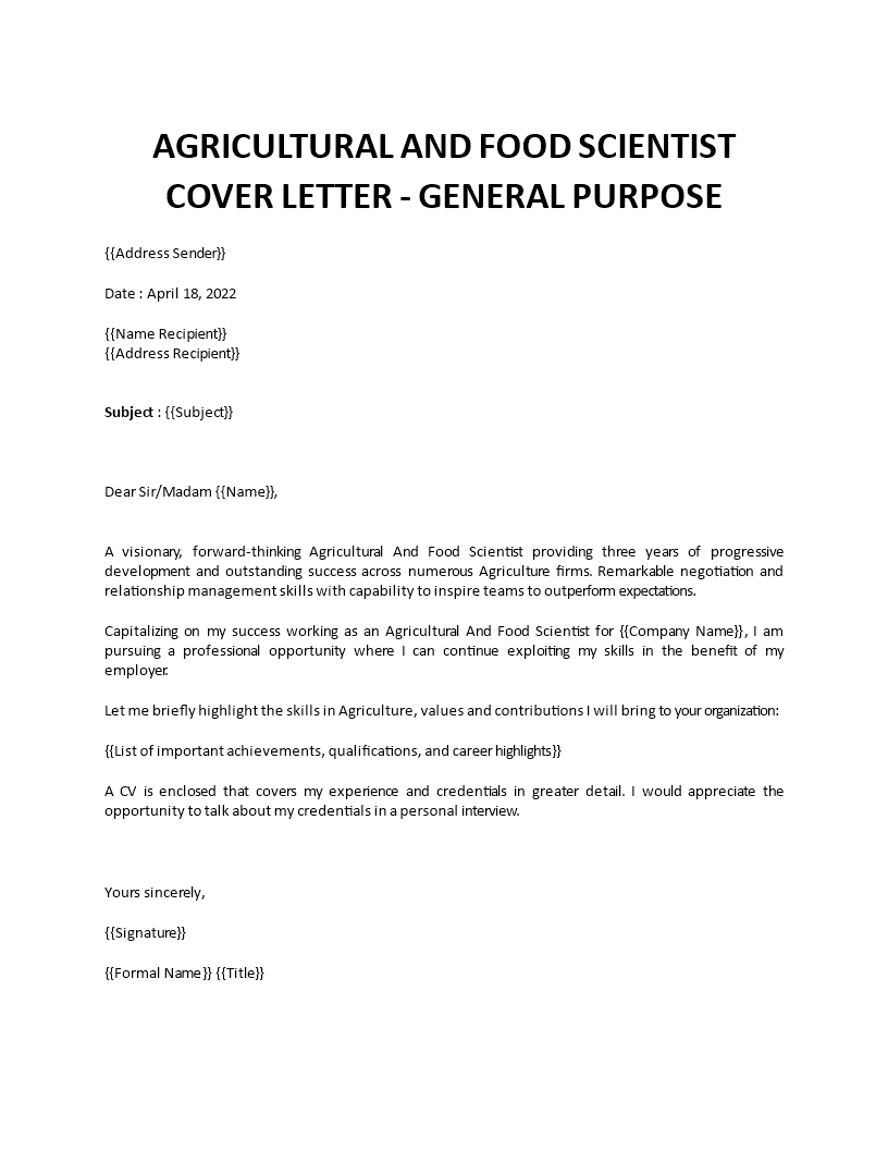agricultural and food scientist job cover letter