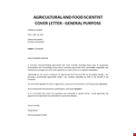 Agricultural And Food Scientist Job Cover Letter example document template