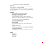 Retail Assistant Manager Job Description example document template