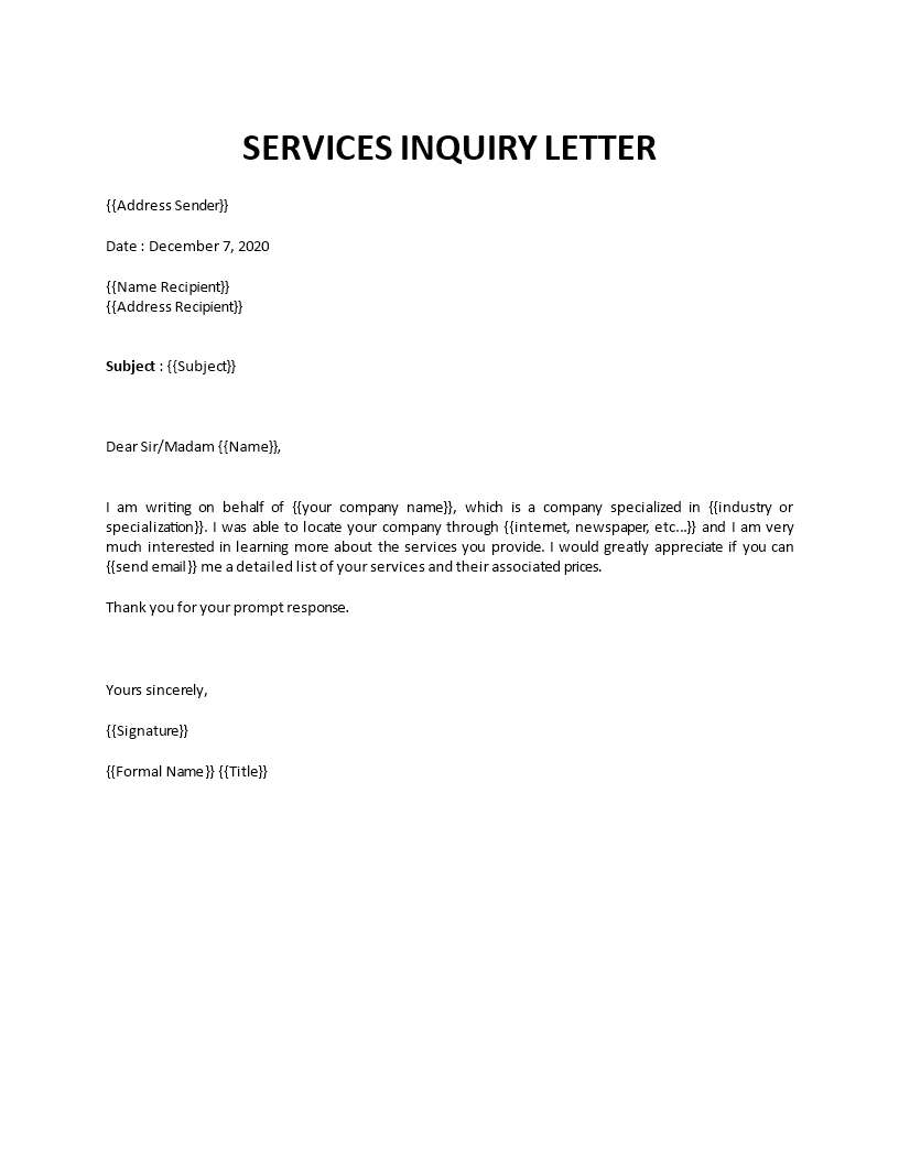 formal enquiry letter