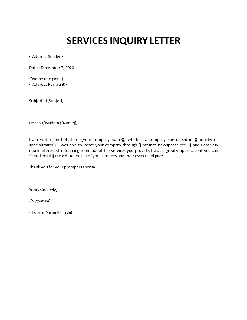 Formal enquiry letter