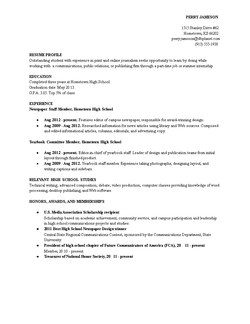 Creating A Resume For High School Students