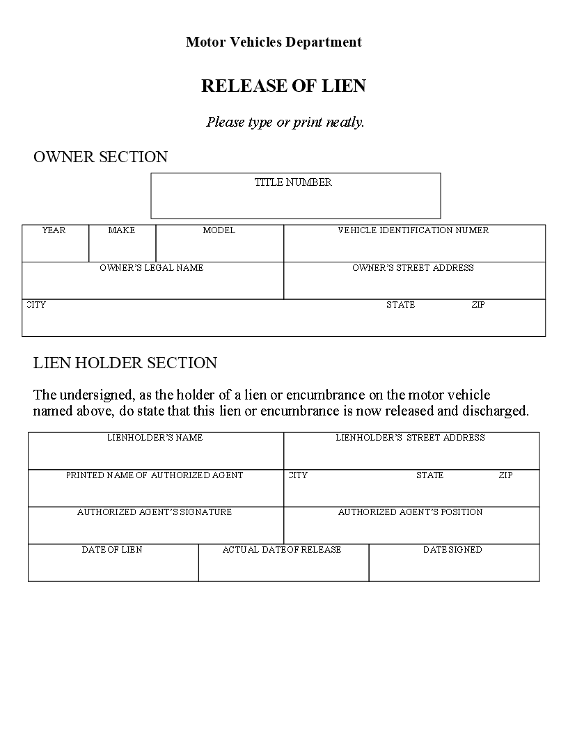 vehicle lien release form template