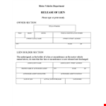 Vehicle Lien Release Form example document template