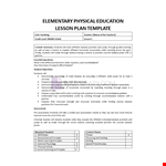 Lesson Plan Template for PE in Elementary School example document template