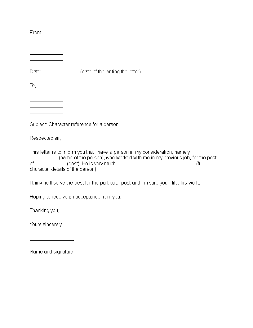 Character Witness Letter Template Form
