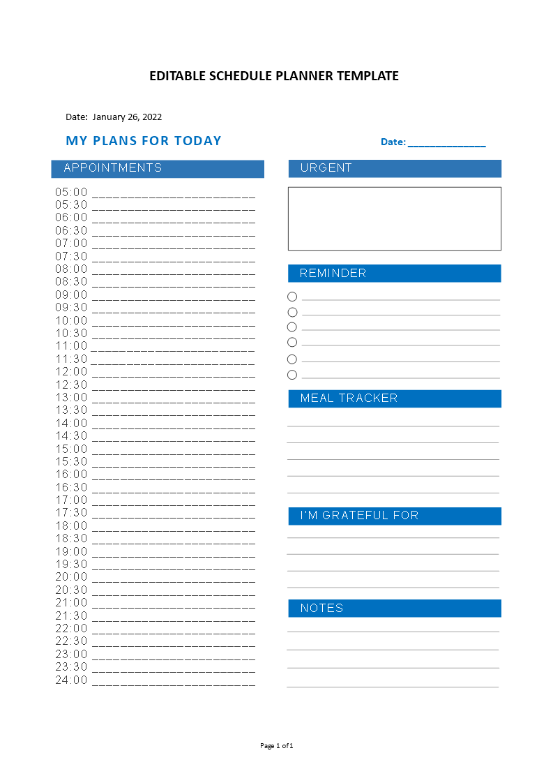 editable schedule planner template