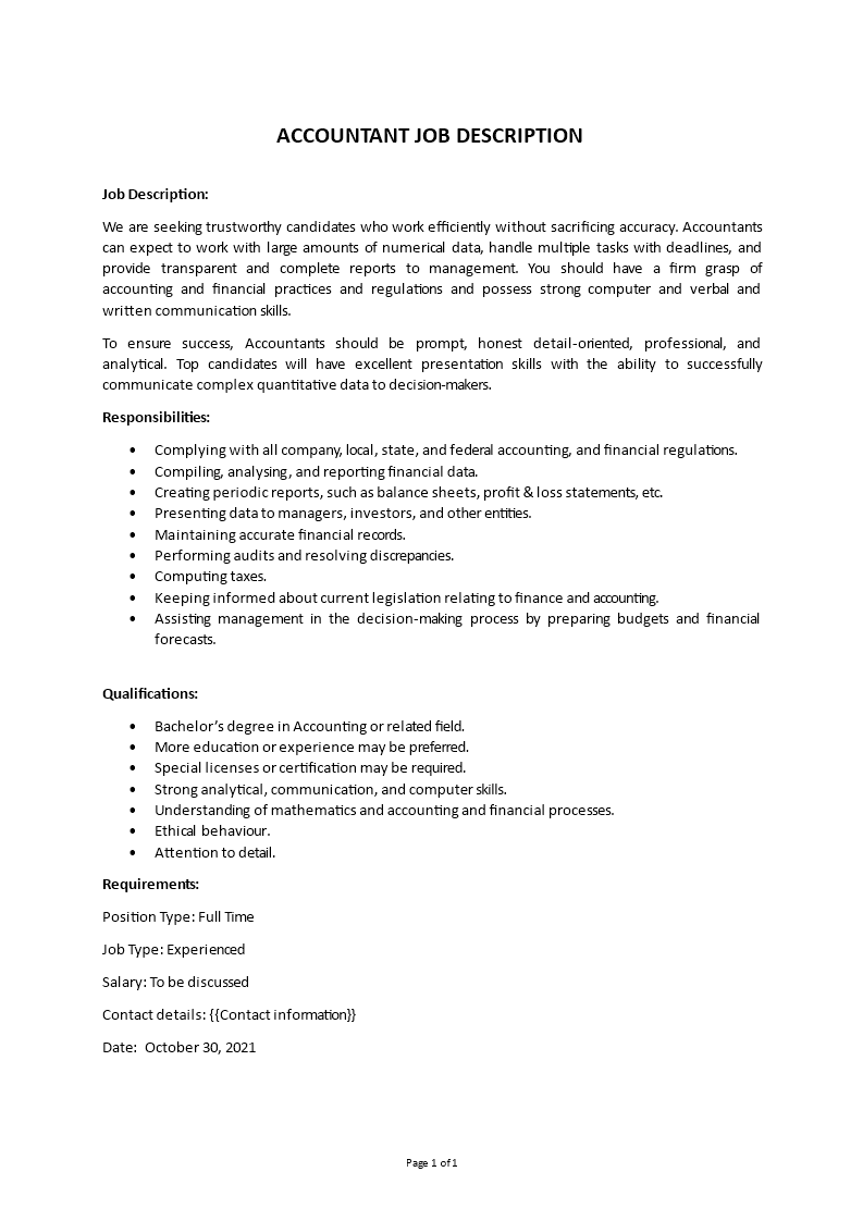 accountant job description Main Image accountant job description template