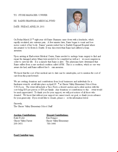 Donate to Raine Glacier Medical Valley - Request Letter for Contributions