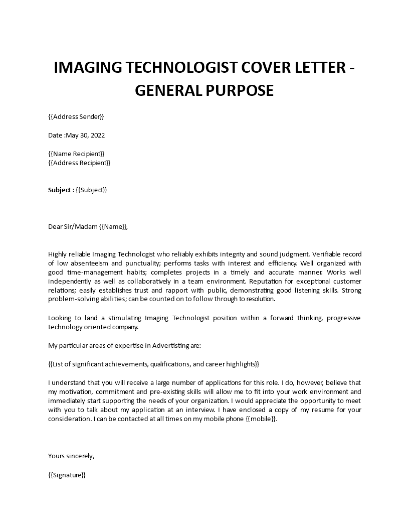 imaging technologist cover letter Main Image imaging technologist cover letter