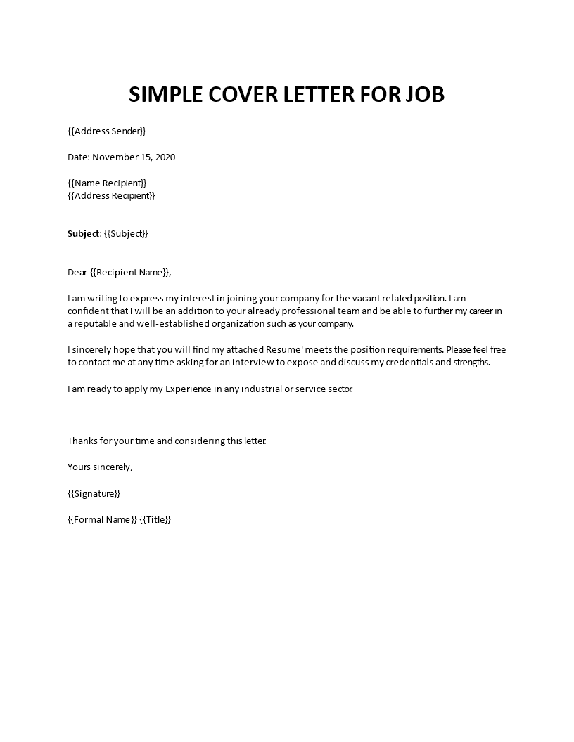 sample cover letter for job