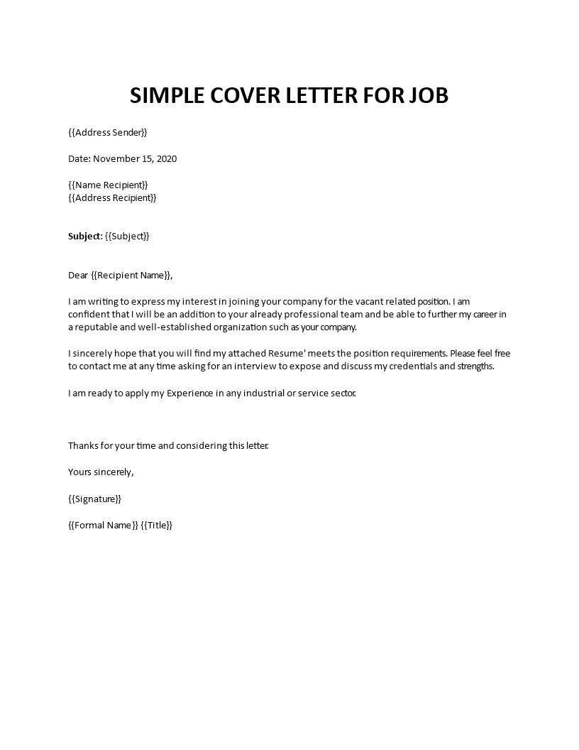 cover letter required for job application