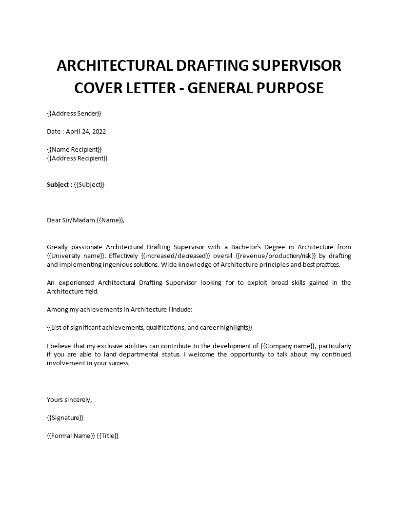 architectural drafting supervisor cover letter Main Image architectural drafting supervisor cover letter