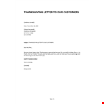 Thanksgiving Letter to Customers example document template