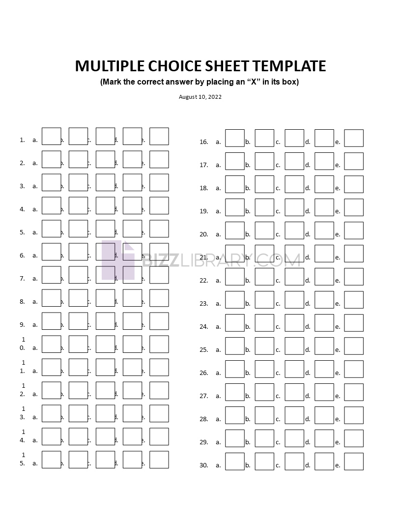 multiple choice answer sheet template