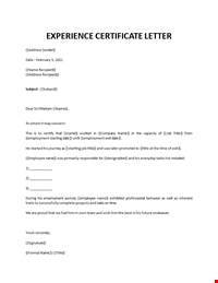 Experience Certificate Letter